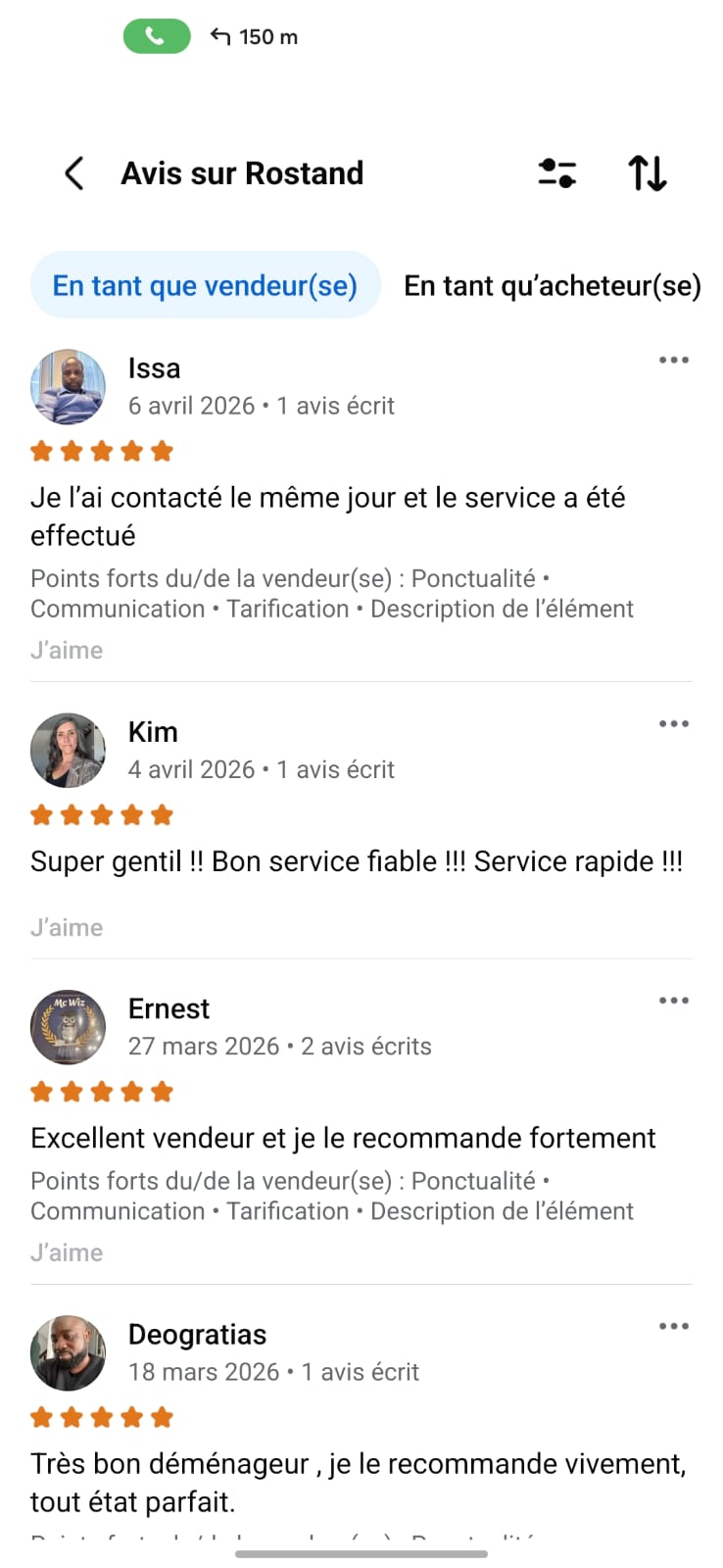 Avis clients : Issa, Kim, Ernest et Deogratias — évaluations 5 étoiles sur Rostand